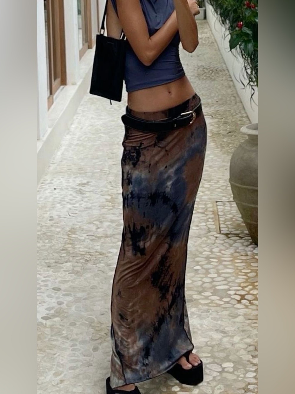 Vintage Jersey Tie Dye Maxi Skirt ~ blue